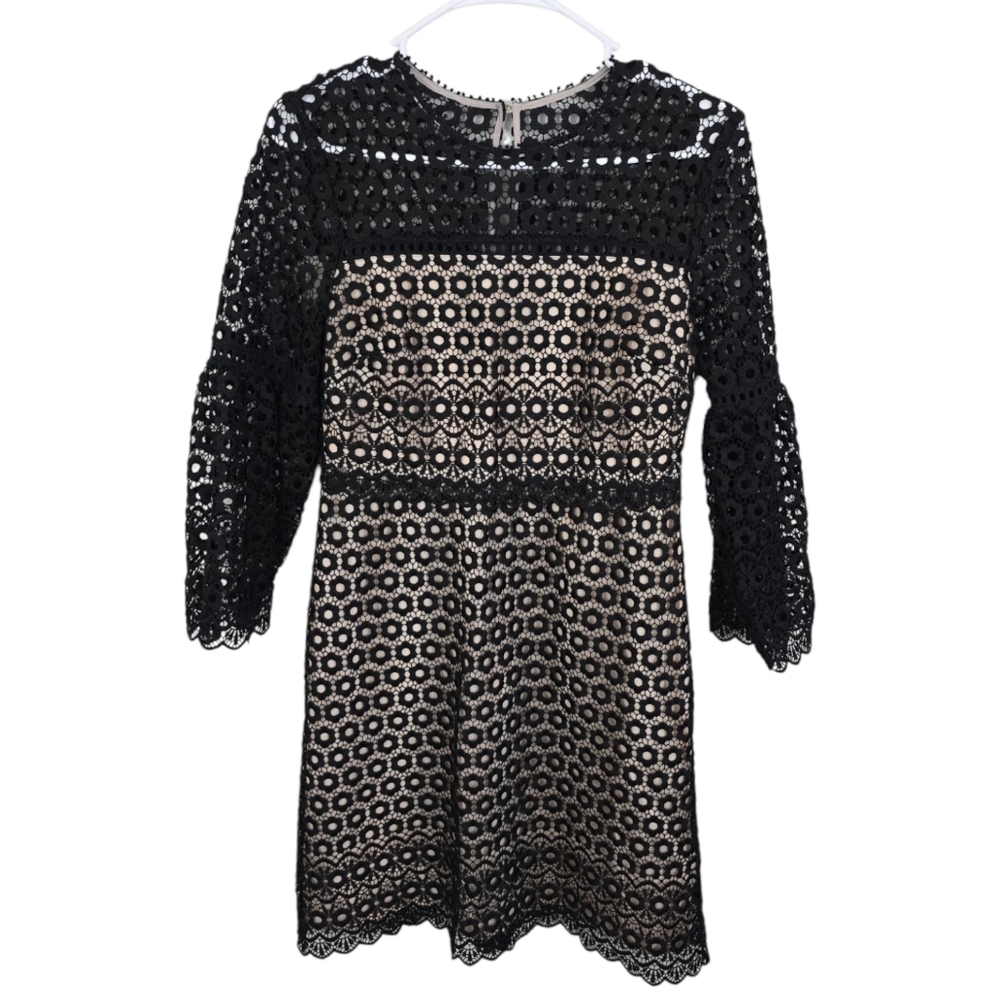 J Crew Bell Sleeve Daisy lace Dress Black Size 0 Lace Detail Lined